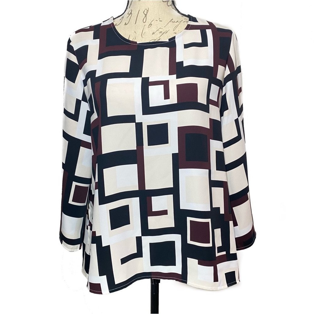 Alfani Petite Polyester Colorblock High-low Blouse/Top Plus Size 16 Multicolor